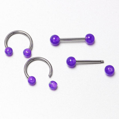 14G 9/16 Purple Faux Opal Horseshoe Barbell Nipple Ring Set of 4