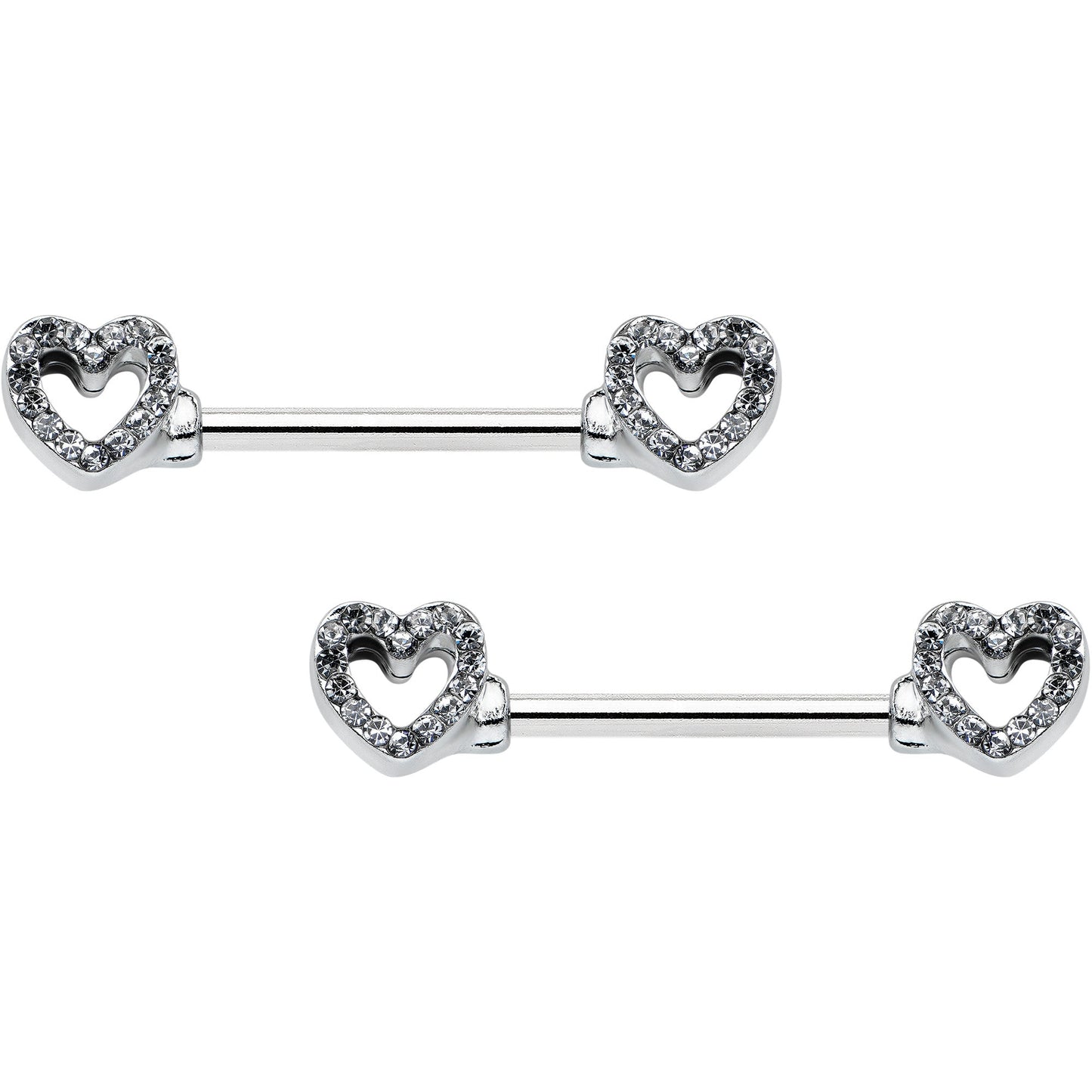 14G 9/16 Clear Gem Open Heart Valentine Barbell Nipple Ring Set