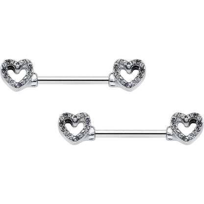14G 9/16 Clear Gem Open Heart Valentine Barbell Nipple Ring Set