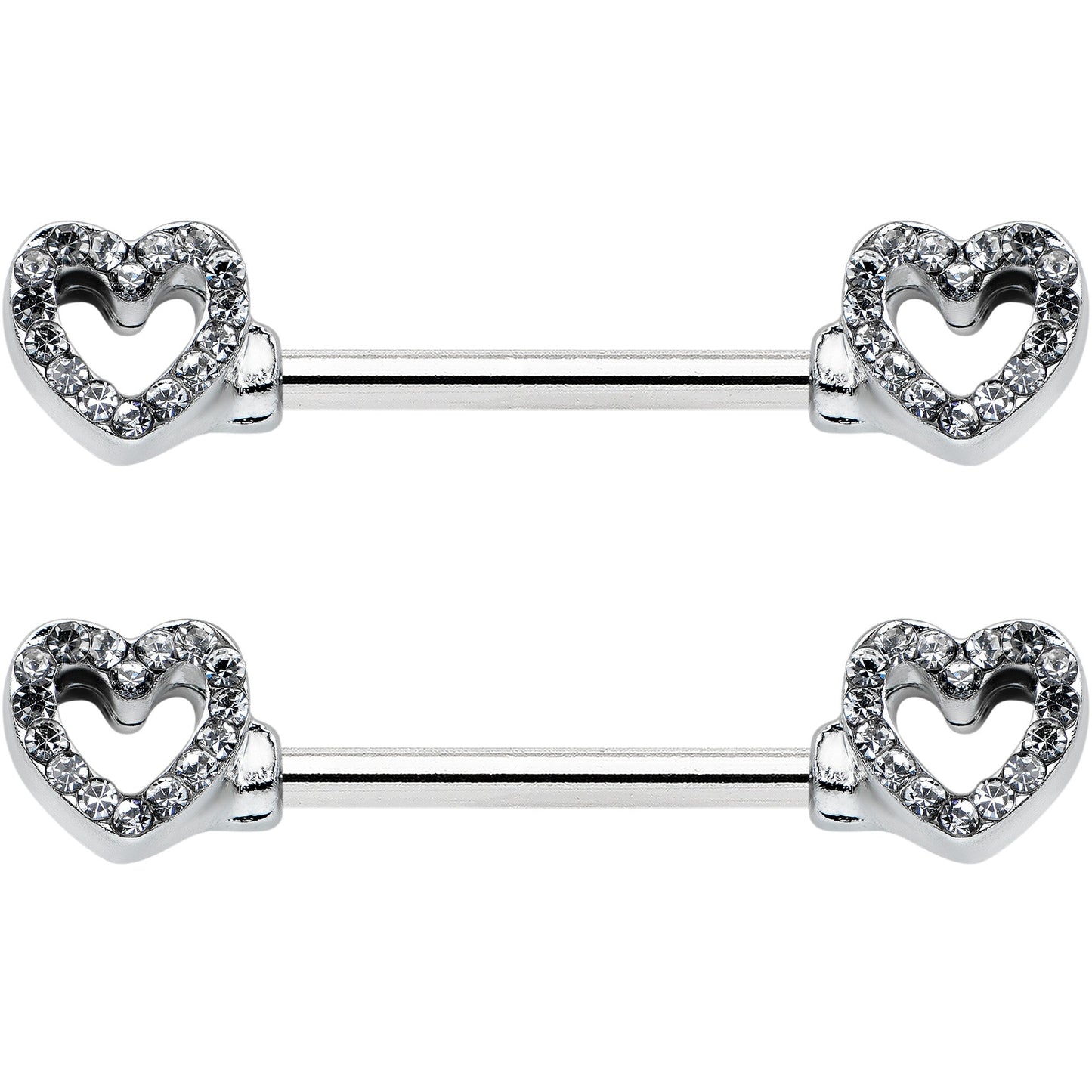 14G 9/16 Clear Gem Open Heart Valentine Barbell Nipple Ring Set