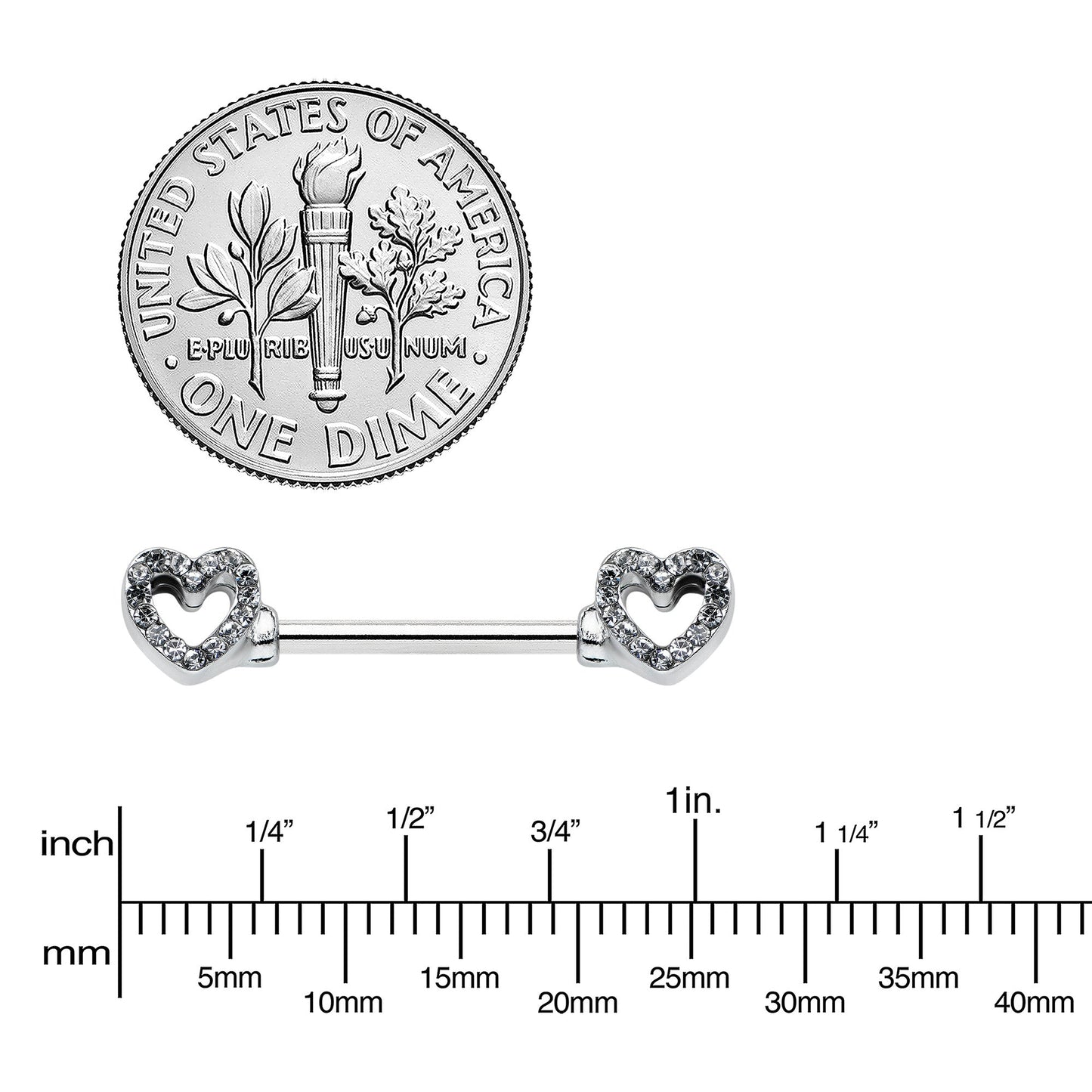 14G 9/16 Clear Gem Open Heart Valentine Barbell Nipple Ring Set