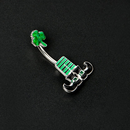 Leprechaun Legs Shamrock St Patricks Double Mount Belly Ring