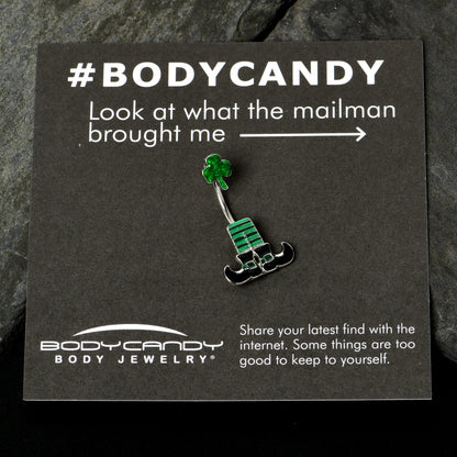 Leprechaun Legs Shamrock St Patricks Double Mount Belly Ring