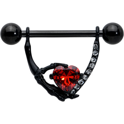 14G 11/16 Red Clear CZ Gem Heart Claw Hand Dangle Nipple Ring Set