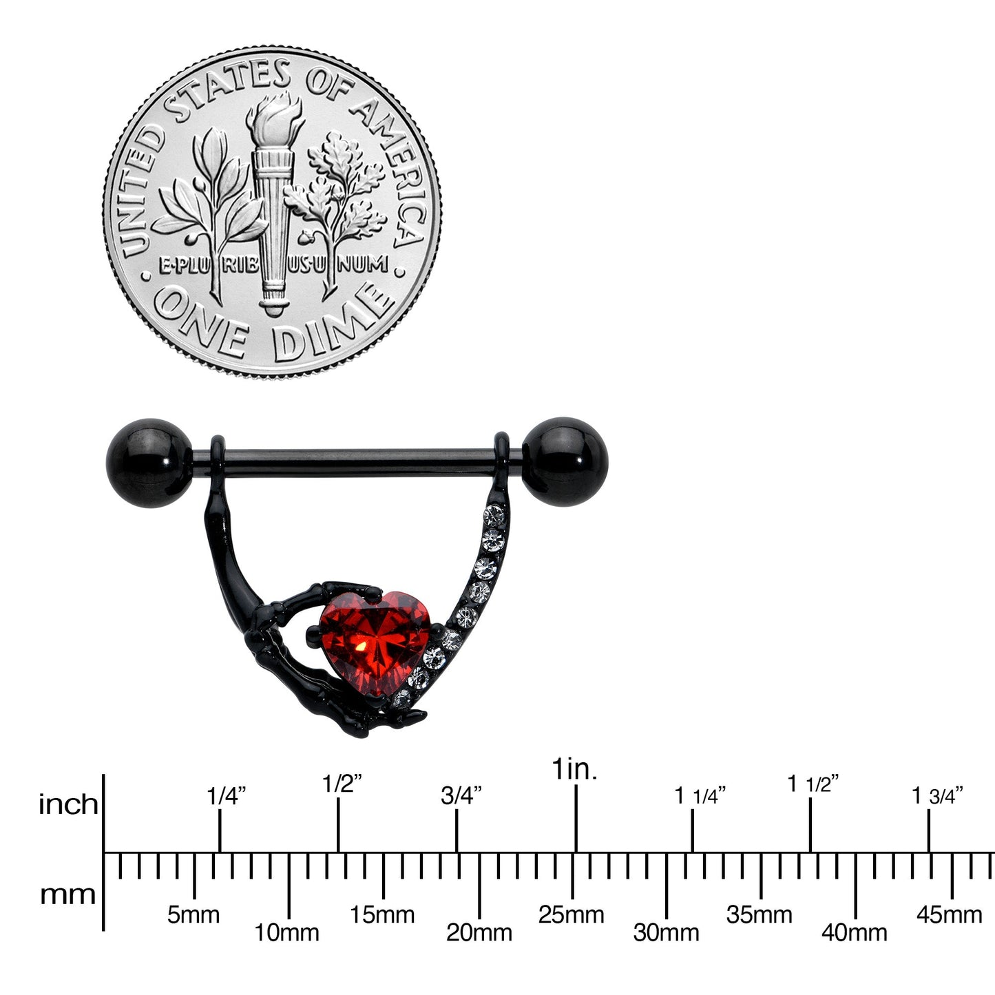 14G 11/16 Red Clear CZ Gem Heart Claw Hand Dangle Nipple Ring Set