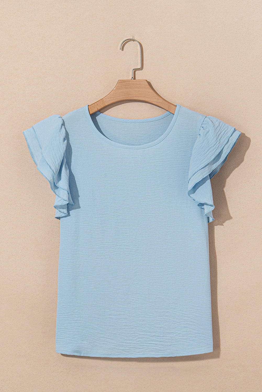 Solid Ruffle Short Sleeve Casual Blouse