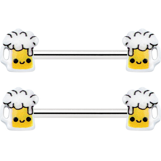 14G 9/16 Sweet Happy Beer St Patricks Barbell Nipple Ring Set