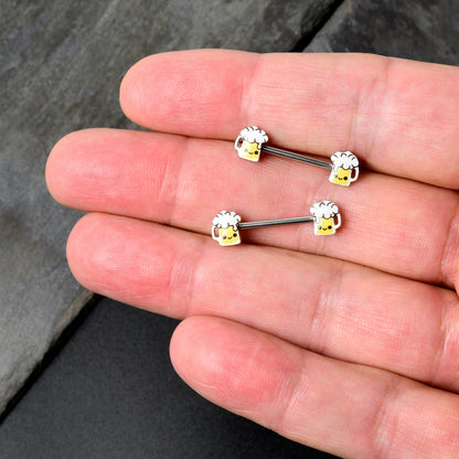 14G 9/16 Sweet Happy Beer St Patricks Barbell Nipple Ring Set
