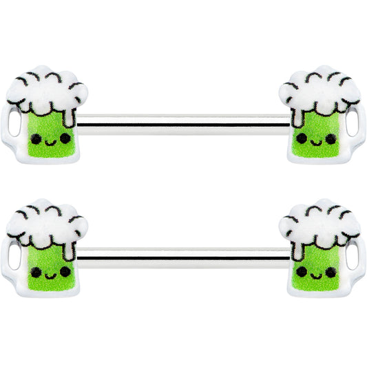 14G 9/16 Sweet Happy Green Beer St Patricks Day Nipple Ring Set