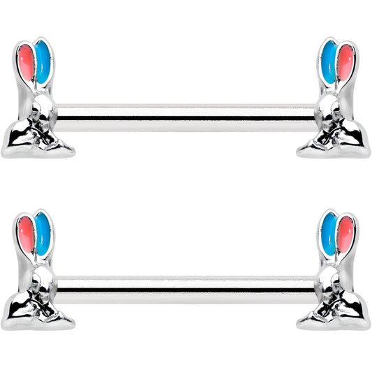 14G 9/16 Easter Bunny Blue Red Ears Barbell Nipple Ring Set