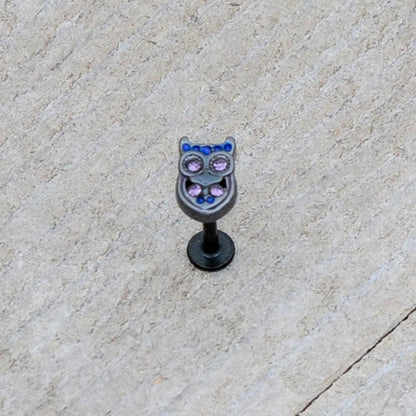 16G 5/16 Purple Gem Black Opulent Owl Labret Monroe Tragus