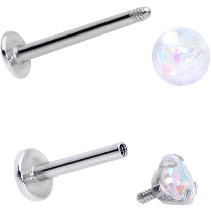 16G 5/16 3/8 Aurora Gem White Faux Opal Labret Monroe Set of 4