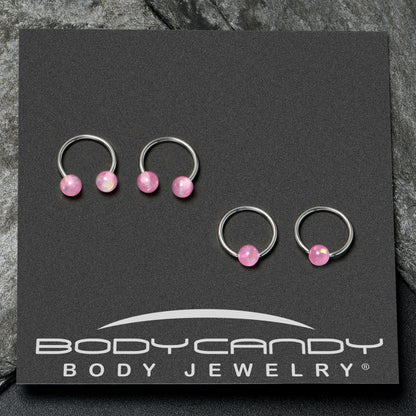 16G 3/8 Pink Faux Opal Horseshoe BCR Captive Ring Set of 4