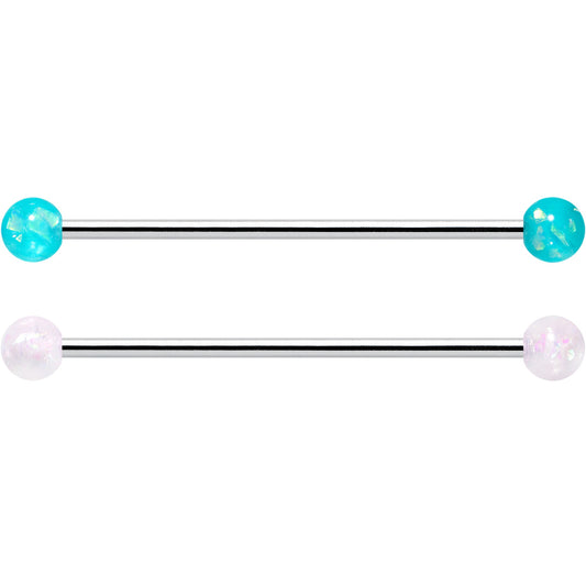 14G Green Aurora Black Faux Opal Pack Industrial Barbell Set of 4