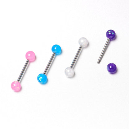 Pink Purple White Faux Opal Pack Tongue Ring Set of 4