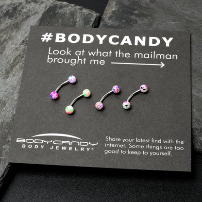 16G 3/8 Splatter Pink Green Blue Curved Eyebrow Ring Set of 4