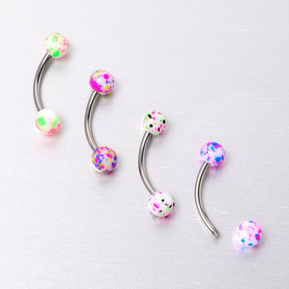 16G 3/8 Splatter Pink Green Blue Curved Eyebrow Ring Set of 4