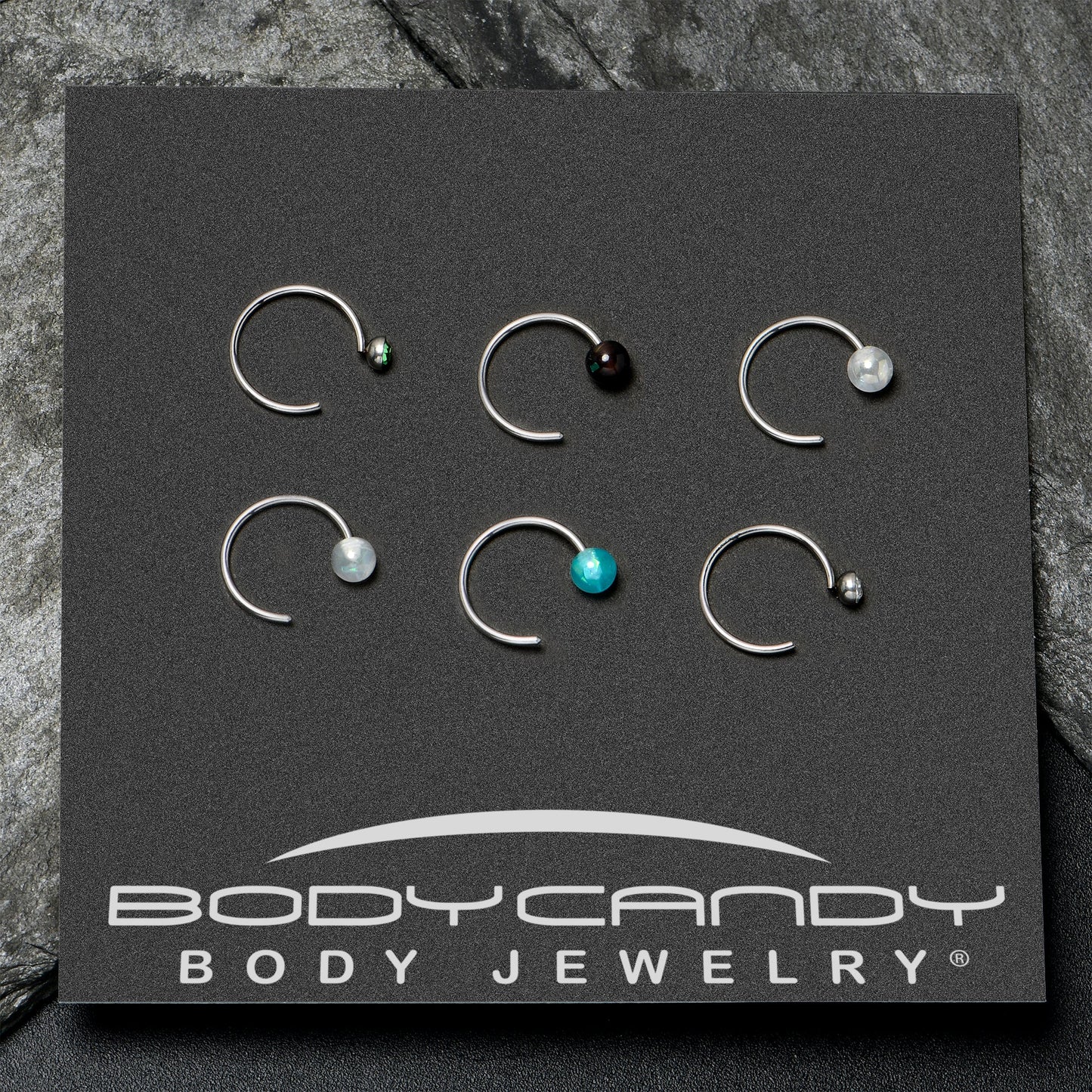 20G 5/16 Nose Hoop Gem Faux Opal Pack Dynasty Nose Ring Set of 6