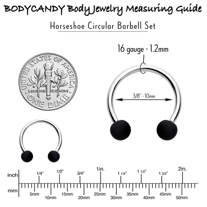 16G 3/8 Matte Black White Grey Horseshoe Circular Barbell Set of 6
