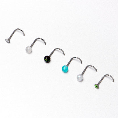 20G Nose Screw Gem Faux Opal Pack Dynasty Nose Ring Set of 6