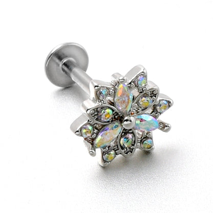 16G 5/16 Aurora CZ Gem Snowflake Style Labret Monroe Tragus