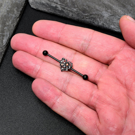 14G Clear Red CZ Gem Black Heart Floral Industrial Barbell 38mm