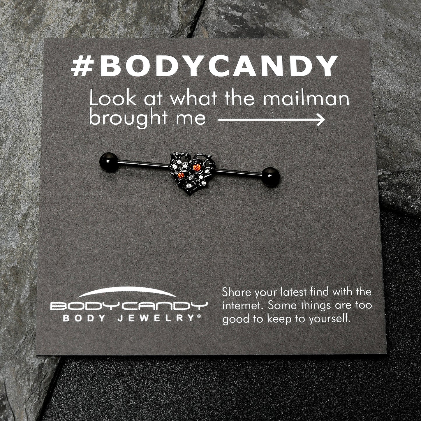 14G Clear Red CZ Gem Black Heart Floral Industrial Barbell 38mm