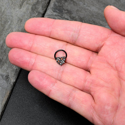 16G 3/8 Clear Red CZ Gem Black Heart Floral Hinged Segment Ring