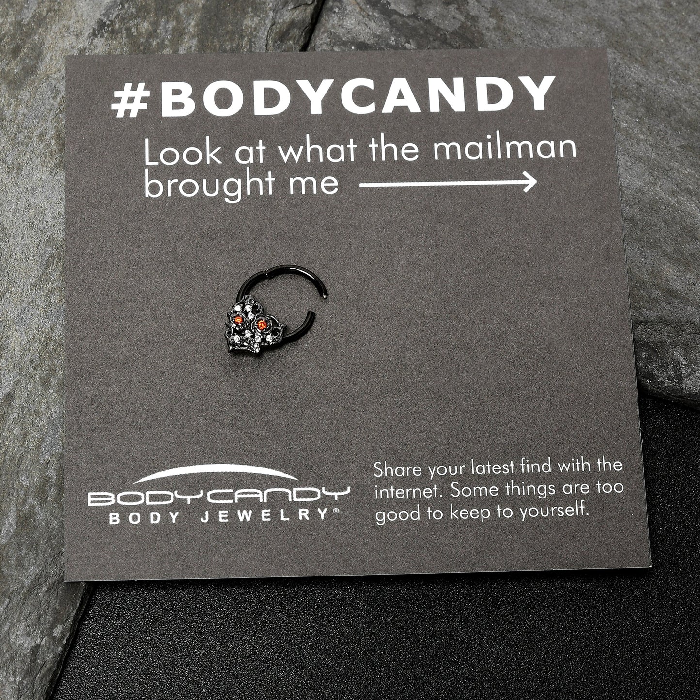 16G 3/8 Clear Red CZ Gem Black Heart Floral Hinged Segment Ring