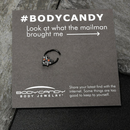 16G 3/8 Clear Red CZ Gem Black Heart Floral Hinged Segment Ring