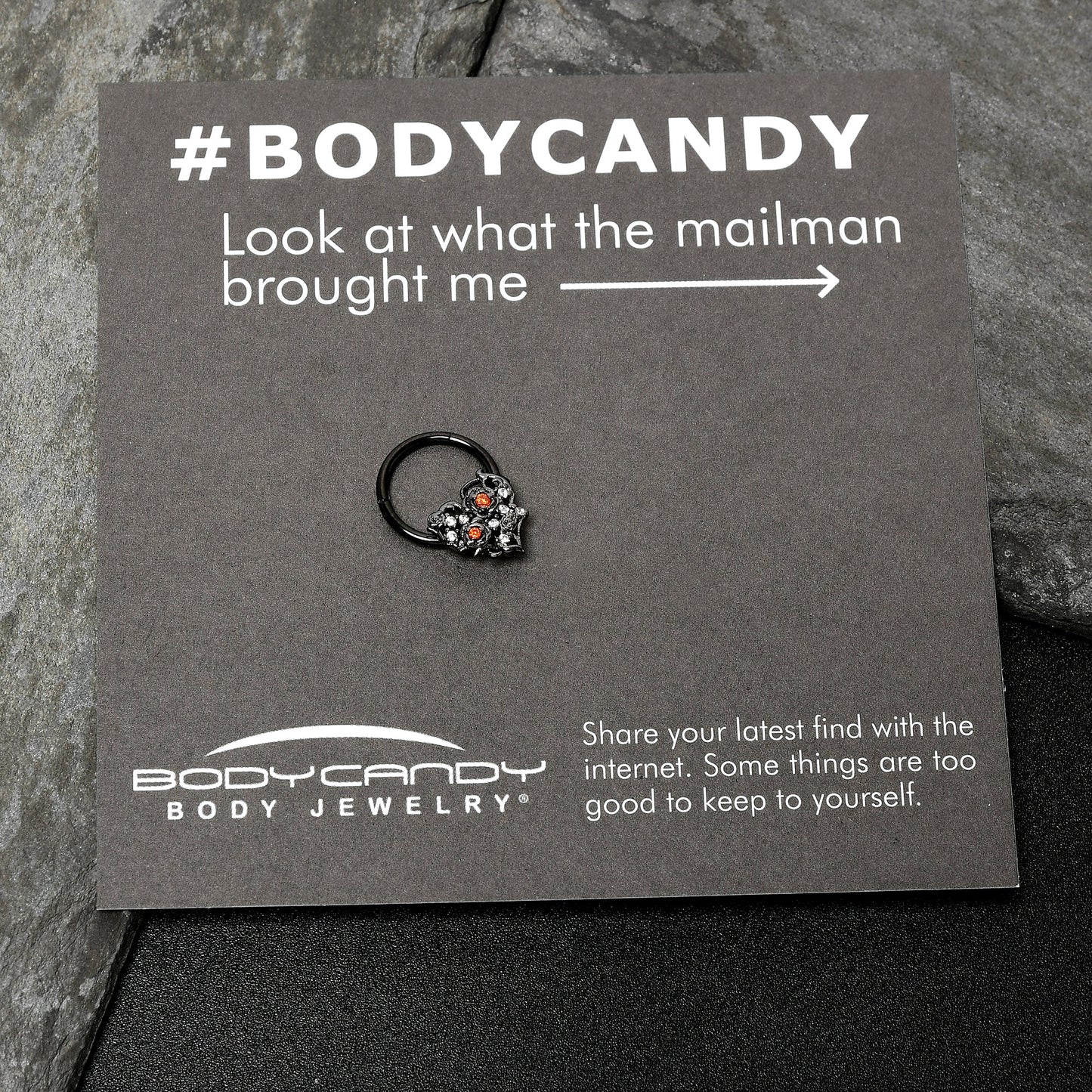 16G 3/8 Clear Red CZ Gem Black Heart Floral Hinged Segment Ring