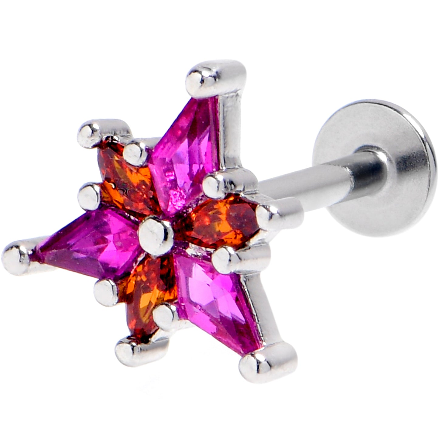 16G 5/16 Pink Orange Gem Abstract Fire Labret Monroe Tragus