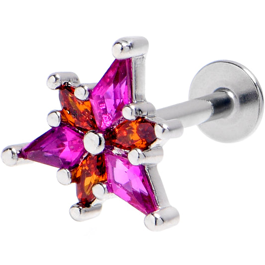 16G 5/16 Pink Orange Gem Abstract Fire Labret Monroe Tragus