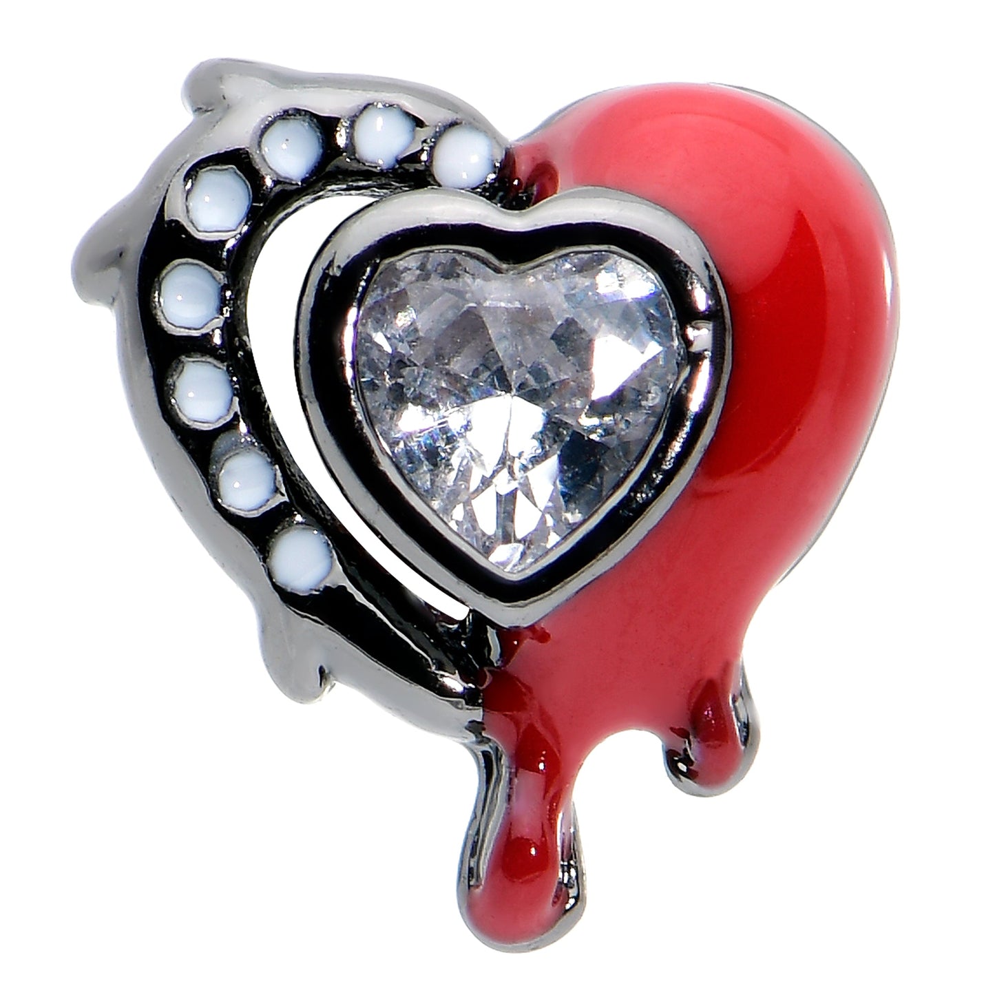 16G 1/4 Clear Gem Black Bleeding Heart Cartilage Tragus Earring