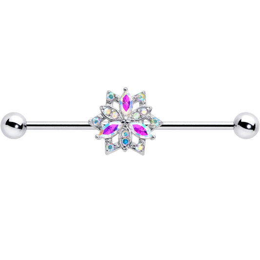 14G Aurora CZ Gem Snowflake Style Industrial Barbell 38mm