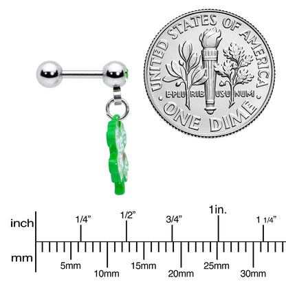 16G 1/4 Green Gem Kiss Me Shamrock St Patricks Cartilage Earring