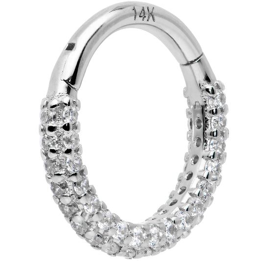 16G 5/16 14k White Gold CZ Paved Ultra Luxe Hinged Circular Segment Ring