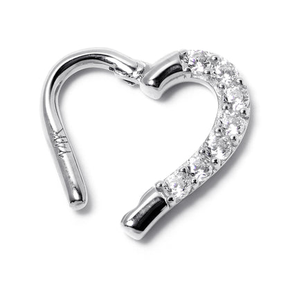 16G 5/16 14k White Gold CZ Paved Ultra Luxe Left Hinged Heart Segment Ring
