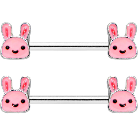 14G 9/16 Kawaii Cutie Easter Bunny Barbell Nipple Ring Set