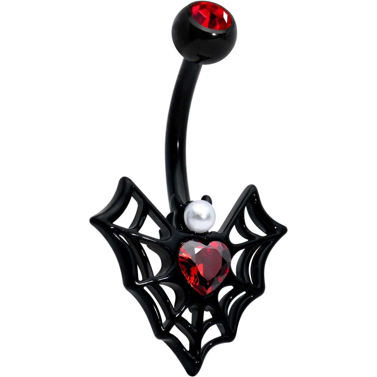 Red Gem Black Gothic Bat Heart Belly Ring