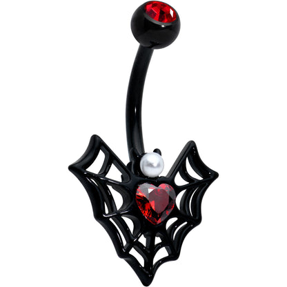 Red Gem Black Gothic Bat Heart Belly Ring