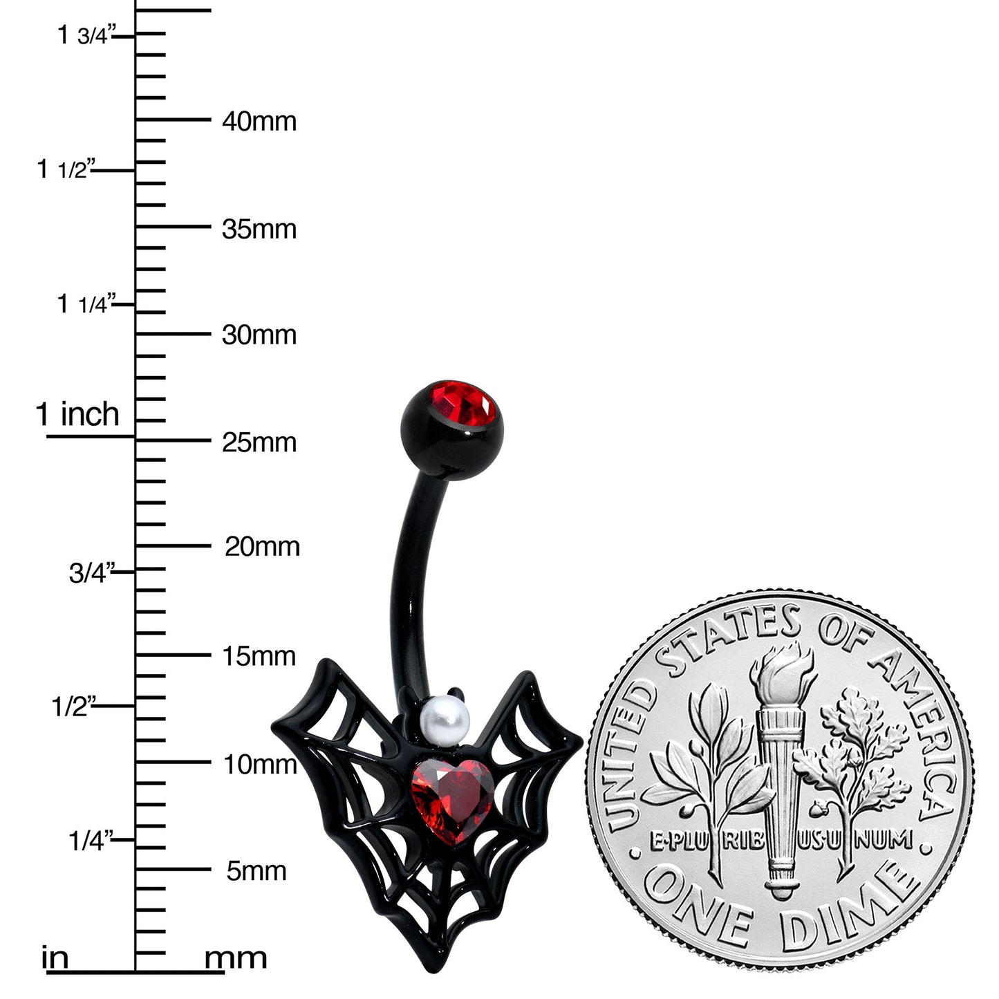 Red Gem Black Gothic Bat Heart Belly Ring