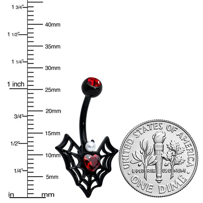 Red Gem Black Gothic Bat Heart Belly Ring