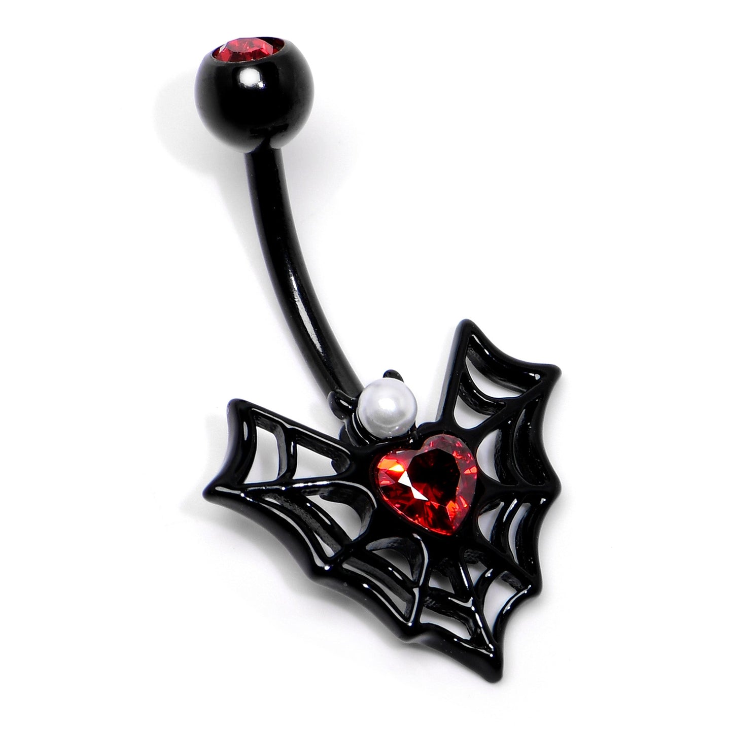 Red Gem Black Gothic Bat Heart Belly Ring