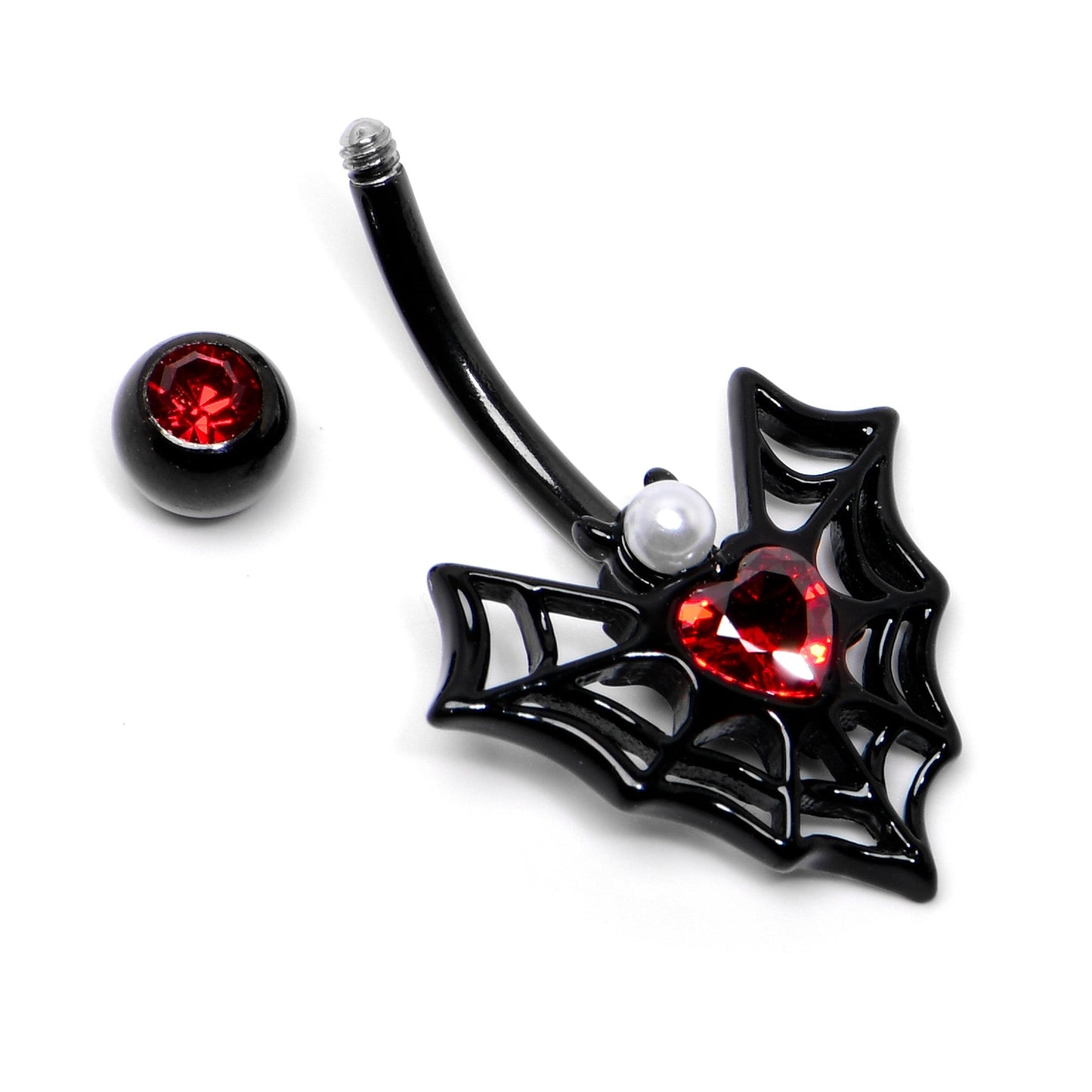 Red Gem Black Gothic Bat Heart Belly Ring