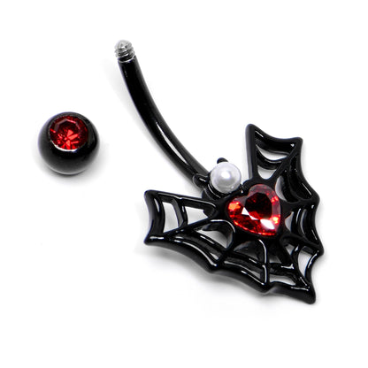 Red Gem Black Gothic Bat Heart Belly Ring