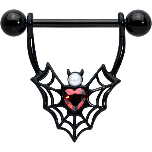 14G 11/16 Red Gem Black Gothic Bat Heart Nipple Shield Set