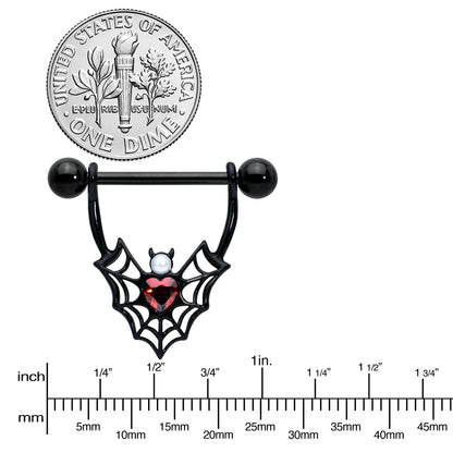 14G 11/16 Red Gem Black Gothic Bat Heart Nipple Shield Set