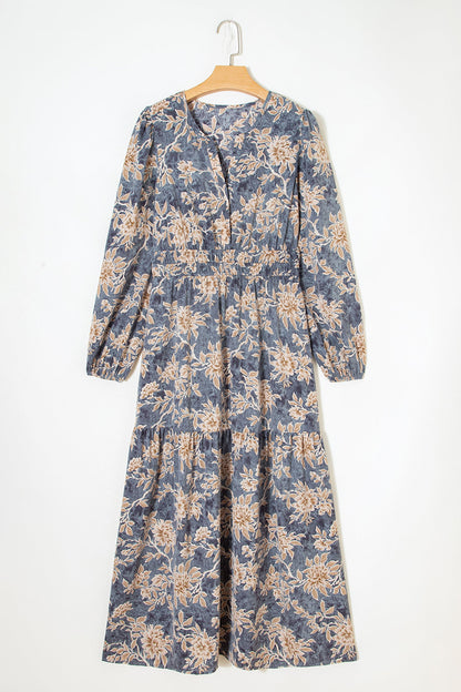 Floral Smock High Waist Long Sleeve Dress