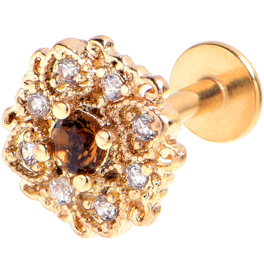 16G 1/4 Yellow Gem Gold Tone Luxe Heart Labret